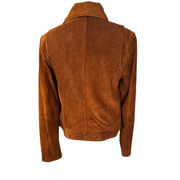 Andrew Marc Genuine Suede Leather Moto Bomber Jacket Brown Size Medium NWT - Picture 3 of 14